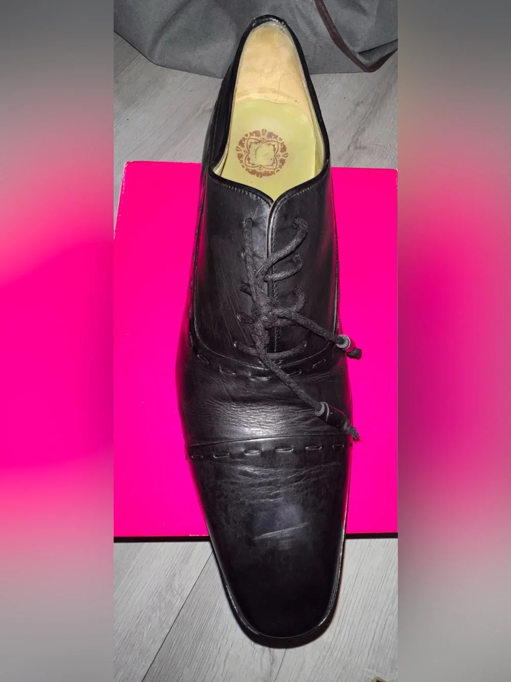 Mezlan Brizio Black Leather Cap Toe Oxfords- Size 13 M filigree Crest